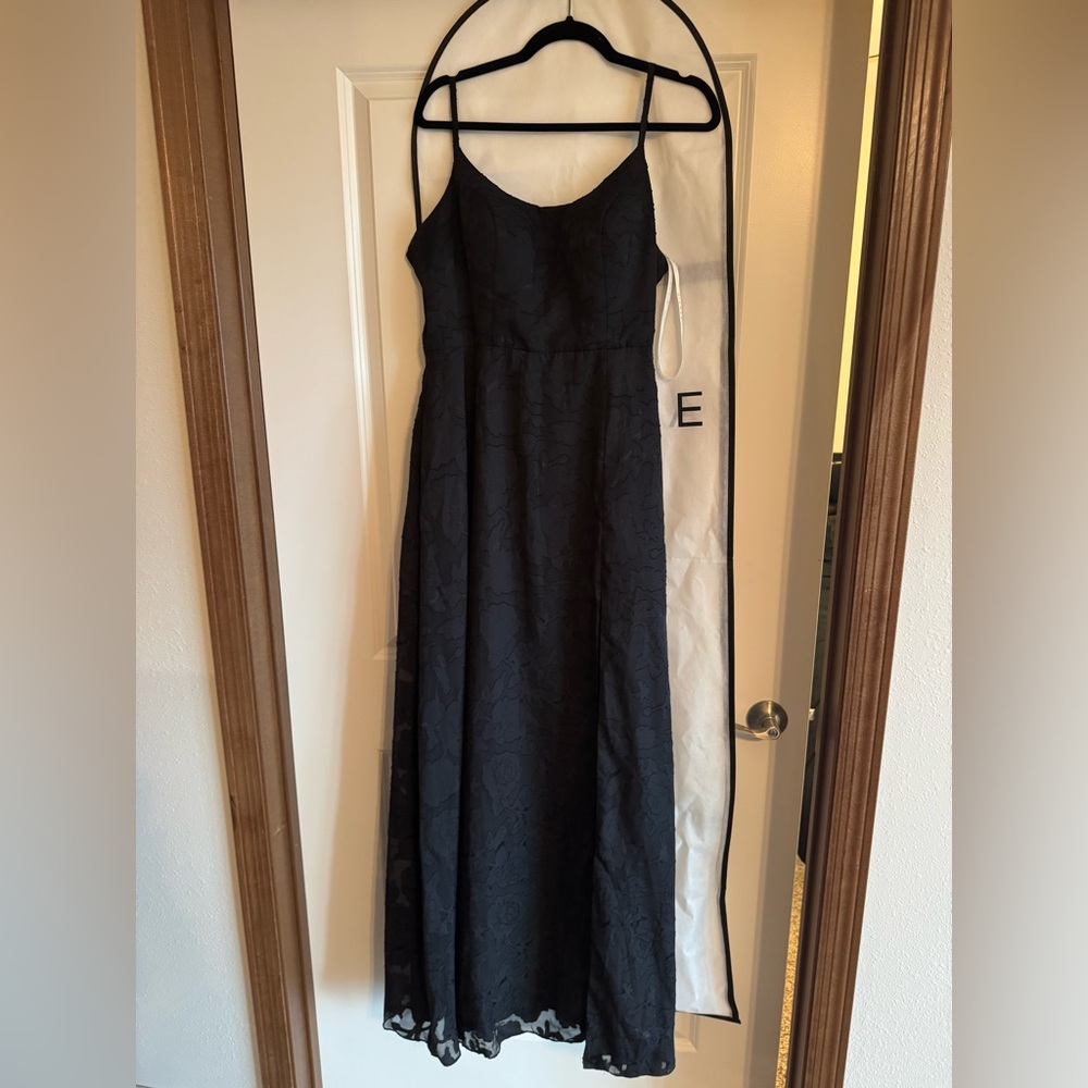 Azazie Black Floral Jacquard Spaghetti Strap Wedding Dress with Side Slit - Picture 5 of 10